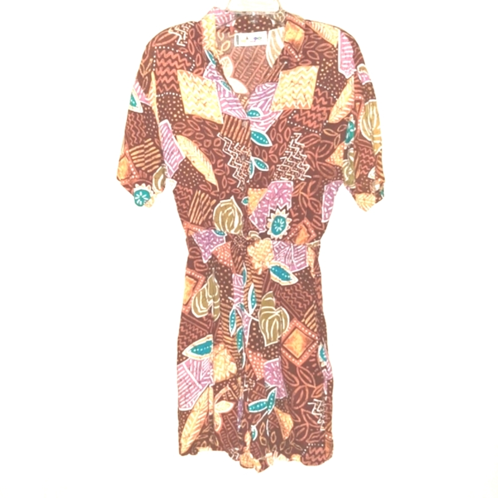 VINTAGE C.A. Sport 80's shorts Romper Brown w/leaf looking design #A06030123